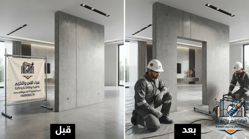 فتح أبواب ونوافذ في الجدران الخرسانية بالرياض باستخدام تقنيات القص الماسي بدون تكسير أو تشققات